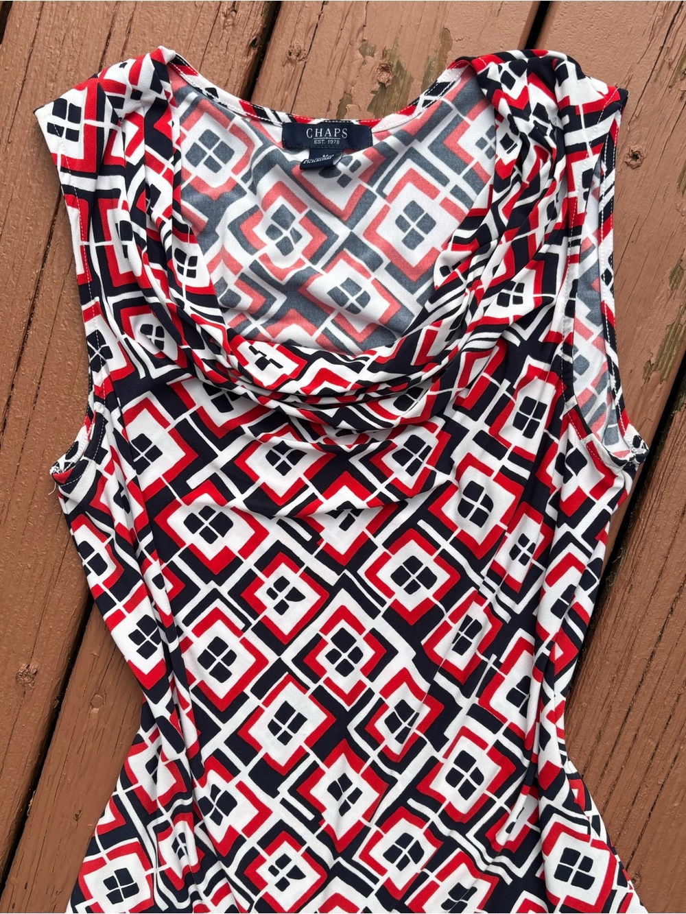 Chaps Red Black White Geometric Cowl Neck Tank Top M